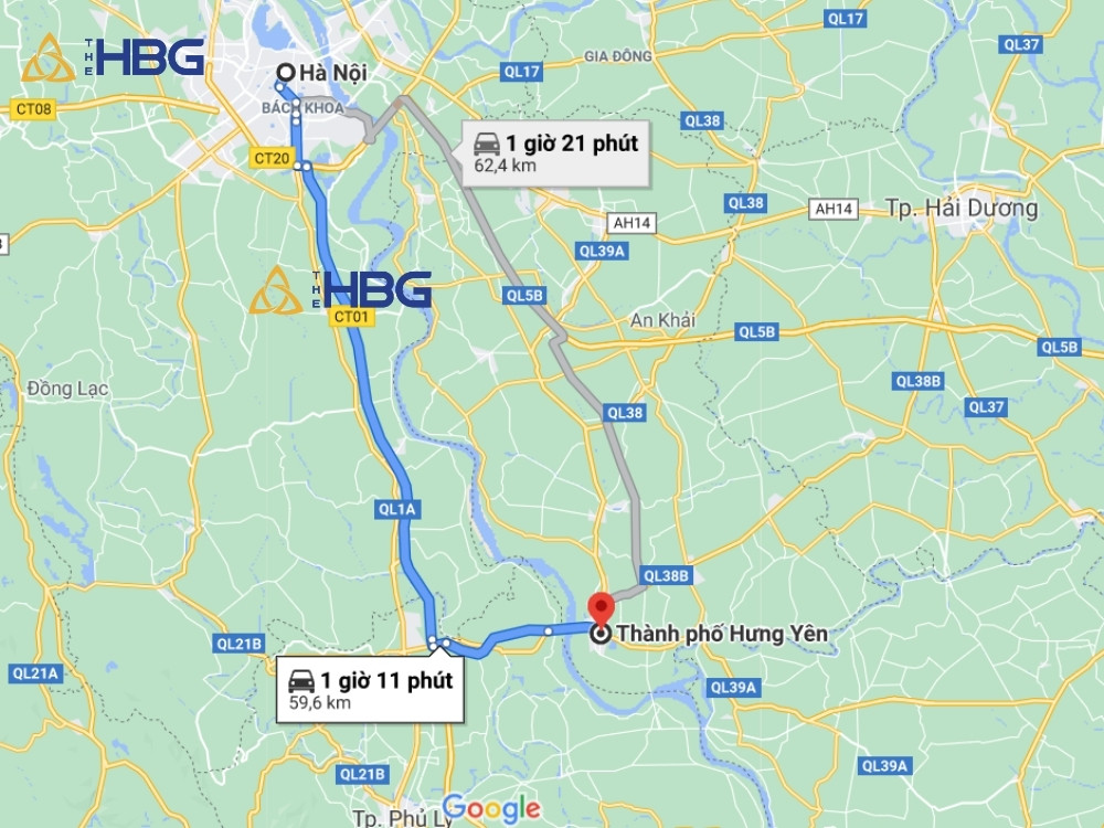 Hưng Yên cách Hà Nội khoảng 1 tiếng di chuyển