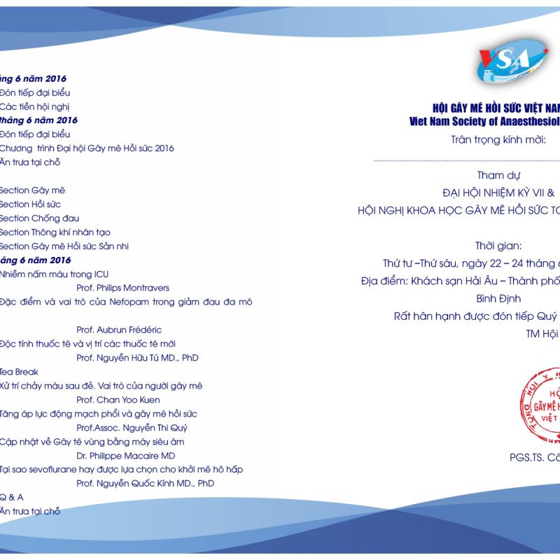 Cập nhật chương trình của Hội nghị Khoa học Gây mê Toàn quốc 2016